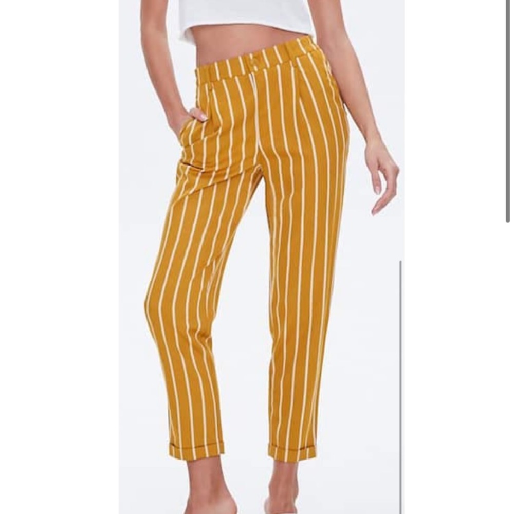 Striped Cuffed-Hem Ankle Pants